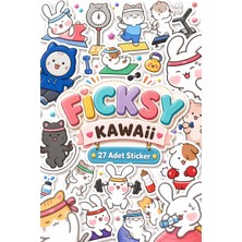 Ficksy Kawaii Stili Sevimli Hayvanlar Fitness Temalı Sticker Seti - 27 Adet Etiket Çıkartma