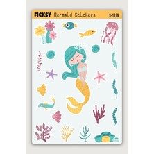 Ficksy Sevimli Deniz Kızı Sticker Seti - 21 Adet Etiket Çıkartma