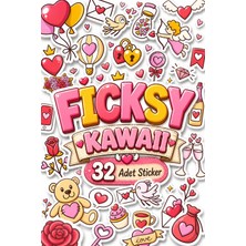 Ficksy Doodle Stili Aşk, Sevgi, Kalp ve Sevgililer Günü Temalı Sticker Seti - 32 Adet Etiket Çıkartma