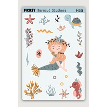 Ficksy Sevimli Deniz Kızı Sticker Seti - 17 Adet Etiket Çıkartma