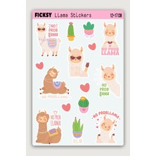 Ficksy Sevimli Lama Sticker Seti - 15 Adet Etiket Çıkartma