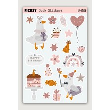 Ficksy Sevimli Ördek Doğum Günü Temalı Sticker Seti -20 Adet Etiket Çıkartma