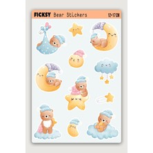 Ficksy Sevimli Ayıcık Teddy Bear Sticker Seti - 11 Adet Etiket Çıkartma