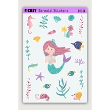 Ficksy Sevimli Deniz Kızı Sticker Seti - 21 Adet Etiket Çıkartma