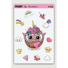 Ficksy Sevimli Unicorn Baykuş Sticker Seti - 12 Adet Etiket Çıkartma