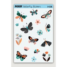 Ficksy Iskandinav Kelebek Sticker Seti - 15 Adet Çiçek Etiket Çıkartma
