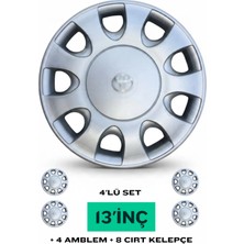 YONGA OTO AKSESUAR Toyota 98 Model 13 Inç Jant Kapağı 4'lü Set Gümüş + 4 Amblem + 8 Cırt Kelepçe