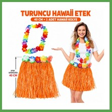 Bezos Hawaii Luau Aloha Turuncu Püsküllü 40 cm Etek ve Hawaii Kolye Seti Mgc