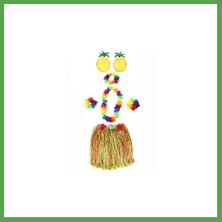 Bezos Yetişkin ve Çocuk Uyumlu Luau Aloha Hawaii Rengarenk 40 cm Etek Ananas Şekilli Gözlük Hawaii Kolye Renkli Taç ve 2 Adet Bileklik Seti Mgc