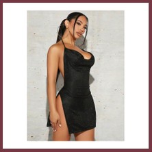 Storeşahin Kadın Siyah Göğüs ve Sırt Dekolteli ve Boyundan Bağlamalı Gece Elbisesi 5257 · Beden: L/xl · Renk: Siyah SHN0720