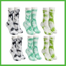Bezos Unisex Batik Desenli Çorap 6'lı Set Renkli Pamuklu Uzun Soket Dikişsiz Nefes Alan Günlük Spor Çorabı Arz