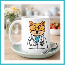 Defne Store Doktor Kedi Tasarımlı Porselen Kupa Model 174 – Sevimli Veteriner / Doktor Kedi Kahve Kupası – Kedi Severlere ve Sağlık Çalışanlarına Hediye Dfnbez