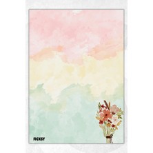 Ficksy A5 Çiçek Bloknot Çizgisiz Defter - 50 Yaprak - Memopad - Notepad - Not Defteri - Not Kağıdı