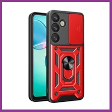 Bezos Samsung Galaxy S25 Uyumlu Kılıf Pars Lens Yüzüklü Silikon - Kırmızı Atg