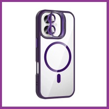 Bezos Joko iPhone 16 Plus Uyumlu Remim Lensli Magsafe Standlı Kapak - Derin Mor Atg