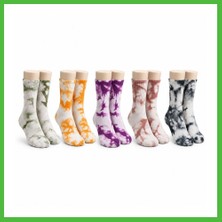 Bezos Unisex Batik Desenli Çorap 5'li Set Renkli Pamuklu Uzun Soket Dikişsiz Nefes Alan Günlük Spor Çorabı Arz