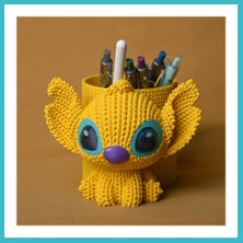 Defne Store 3D Baskı Knitted Kalemlik - Sevimli Karakterli Masaüstü Kalem Organizeri-Sarı Dfnbez
