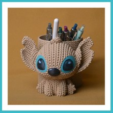 Defne Store 3D Baskı Knitted Kalemlik - Sevimli Karakterli Masaüstü Kalem Organizeri-Bej Dfnbez