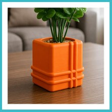 Defne Store 3D Baskı Square Planter - Izgara Desenli Küp Saksı-Turuncu Dfnbez