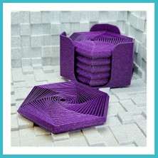Defne Store 3D Baskı Super Fidget Coaster Seti - Altıgen Desenli Bardak Altlığı ve Tutucu-Mor Dfnbez