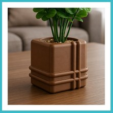 Defne Store 3D Baskı Square Planter - Izgara Desenli Küp Saksı-Kahverengi Dfnbez