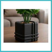 Defne Store 3D Baskı Square Planter - Izgara Desenli Küp Saksı-Siyah Dfnbez