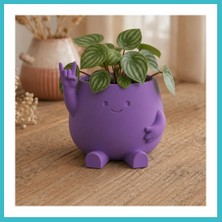 Defne Store 3D Baskı Smiley Face Planter - Gülümseyen Karakterli Saksı-Mor Dfnbez
