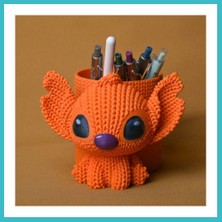 Defne Store 3D Baskı Knitted Kalemlik - Sevimli Karakterli Masaüstü Kalem Organizeri-Turuncu Dfnbez