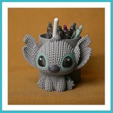 Defne Store 3D Baskı Knitted Kalemlik - Sevimli Karakterli Masaüstü Kalem Organizeri-Gri Dfnbez
