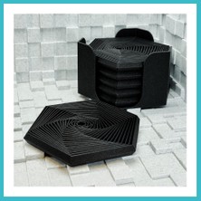 Defne Store 3D Baskı Super Fidget Coaster Seti - Altıgen Desenli Bardak Altlığı ve Tutucu-Siyah Dfnbez