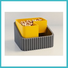 Defne Store 3D Baskı Fıstık Kasesi - Çift Hazneli Kabuk Ayırıcı Sunum Kasesi - Gri Sarı Dfnbez