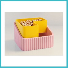Defne Store 3D Baskı Fıstık Kasesi - Çift Hazneli Kabuk Ayırıcı Sunum Kasesi - Pembe Sarı Dfnbez