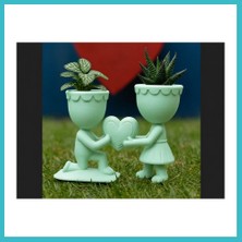 Defne Store 3D Baskı Aşk Saksısı - Kalp Tutan Çift Figürlü Dekoratif Saksı - Mint Dfnbez