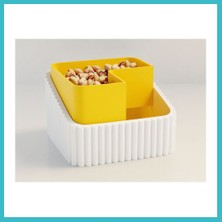 Defne Store 3D Baskı Fıstık Kasesi - Çift Hazneli Kabuk Ayırıcı Sunum Kasesi - Beyaz Sarı Dfnbez