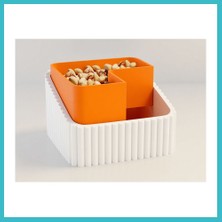 Defne Store 3D Baskı Fıstık Kasesi - Çift Hazneli Kabuk Ayırıcı Sunum Kasesi - Beyaz Turuncu Dfnbez