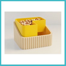 Defne Store 3D Baskı Fıstık Kasesi - Çift Hazneli Kabuk Ayırıcı Sunum Kasesi - Bej Sarı Dfnbez