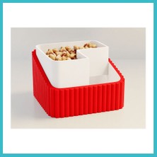 Defne Store 3D Baskı Fıstık Kasesi - Çift Hazneli Kabuk Ayırıcı Sunum Kasesi - Kırmızı Beyaz Dfnbez