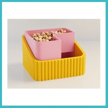 Defne Store 3D Baskı Fıstık Kasesi - Çift Hazneli Kabuk Ayırıcı Sunum Kasesi - Sarı Pembe Dfnbez