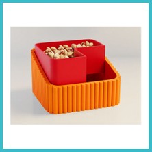 Defne Store 3D Baskı Fıstık Kasesi - Çift Hazneli Kabuk Ayırıcı Sunum Kasesi - Turuncu Kırmızı Dfnbez