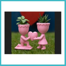 Defne Store 3D Baskı Aşk Saksısı - Kalp Tutan Çift Figürlü Dekoratif Saksı - Pembe Dfnbez
