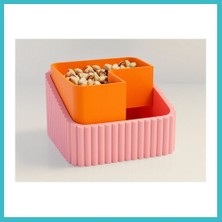 Defne Store 3D Baskı Fıstık Kasesi - Çift Hazneli Kabuk Ayırıcı Sunum Kasesi - Pembe Turuncu Dfnbez