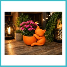 Defne Store 3D Baskı Sarılan Kedi Saksı - Sevimli Dekoratif Saksı - Turuncu Dfnbez