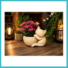 Defne Store 3D Baskı Sarılan Kedi Saksı - Sevimli Dekoratif Saksı - Bej Dfnbez