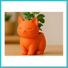 Defne Store 3D Baskı Sevimli Kedi Saksı - Figürlü Sukulent Saksısı-Turuncu Dfnbez