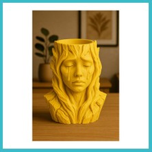 Defne Store 3D Baskı Ağlayan Kadın Büst Saksı - Sanatsal Dekoratif Saksı - Sarı Dfnbez