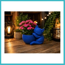 Defne Store 3D Baskı Sarılan Kedi Saksı - Sevimli Dekoratif Saksı - Mavi Dfnbez