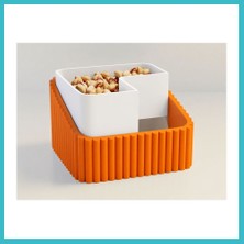 Defne Store 3D Baskı Fıstık Kasesi - Çift Hazneli Kabuk Ayırıcı Sunum Kasesi - Turuncu Beyaz Dfnbez