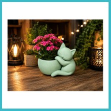 Defne Store 3D Baskı Sarılan Kedi Saksı - Sevimli Dekoratif Saksı - Mint Dfnbez