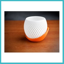 Defne Store 3D Baskı Küre Saksı - Kafes Dokulu Iki Parçalı Dekoratif Saksı - Beyaz-Turuncu Dfnbez