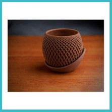 Defne Store 3D Baskı Küre Saksı - Kafes Dokulu Iki Parçalı Dekoratif Saksı - Kahverengi-Kahverengi Dfnbez